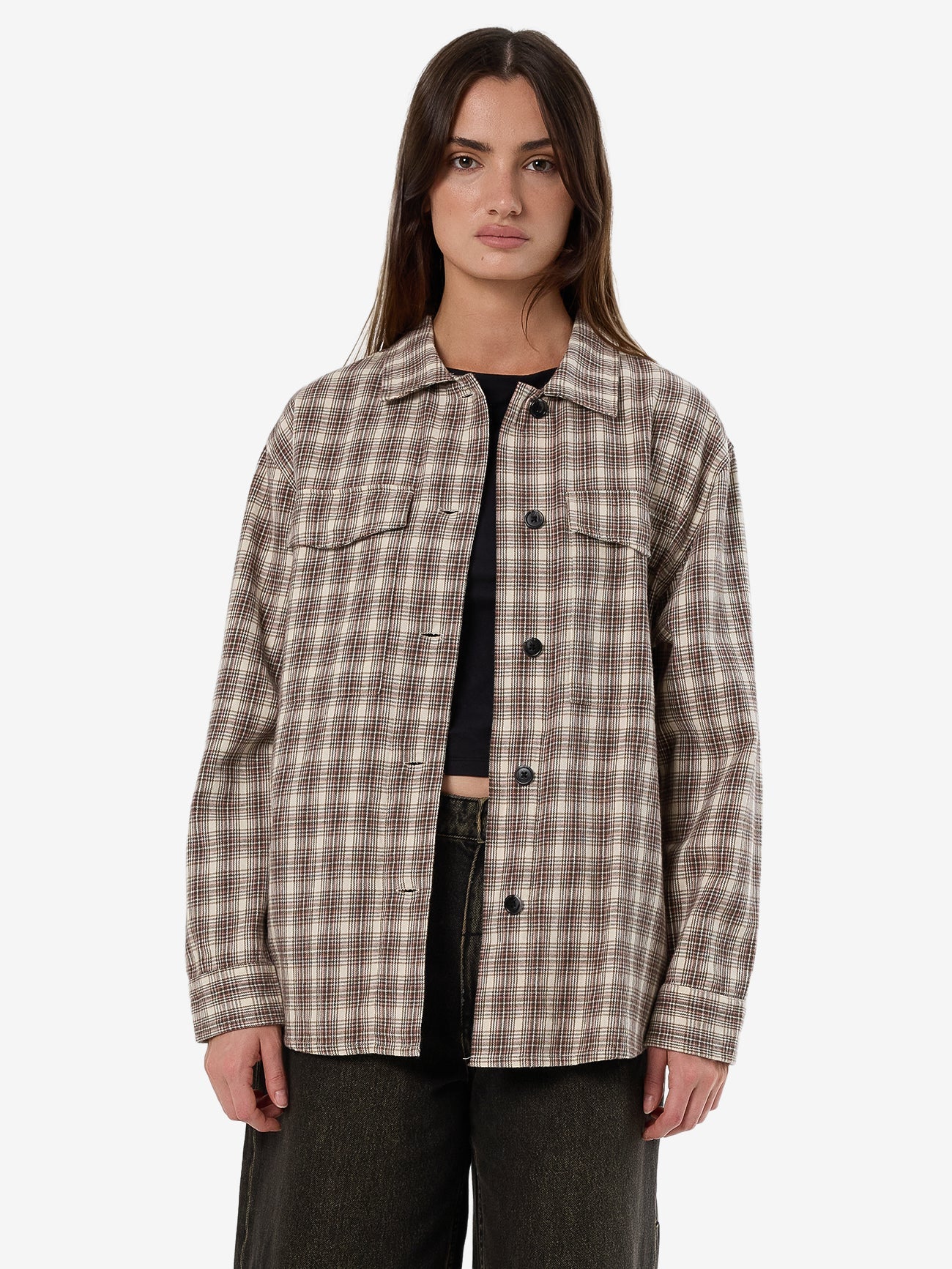 Adorned Check Over Shirt - Java - Catani Clothing