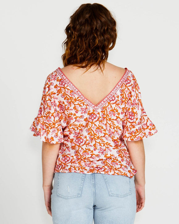 Ashley V-Neck Top - Pink Blossom