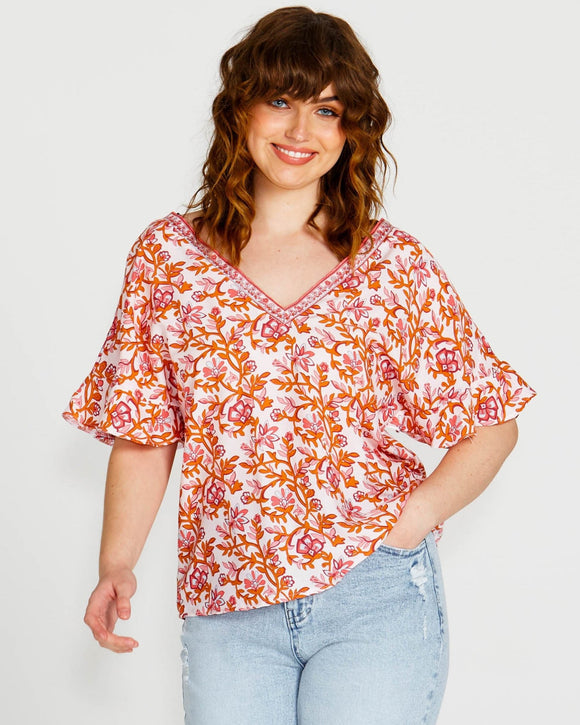 Ashley V-Neck Top - Pink Blossom