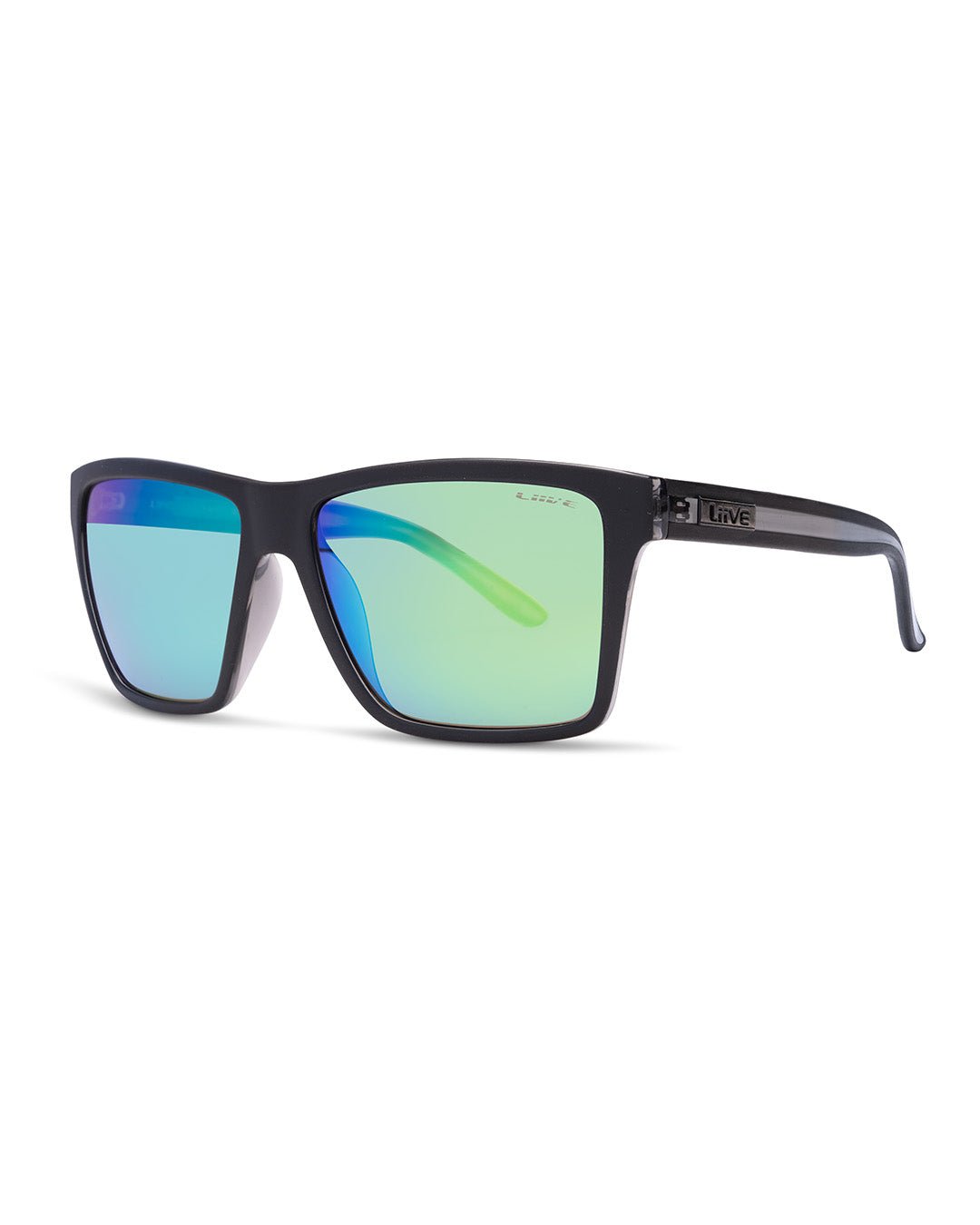 Liive Bazza sunglasses in matt black with green mirror lens