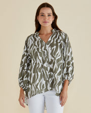 Grazia Blouse - Olive Geometric Print - Catani Clothing