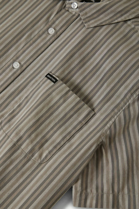 Brixton Charter Stripe Short Sleeve Woven - Charcoal Grey (view 9)