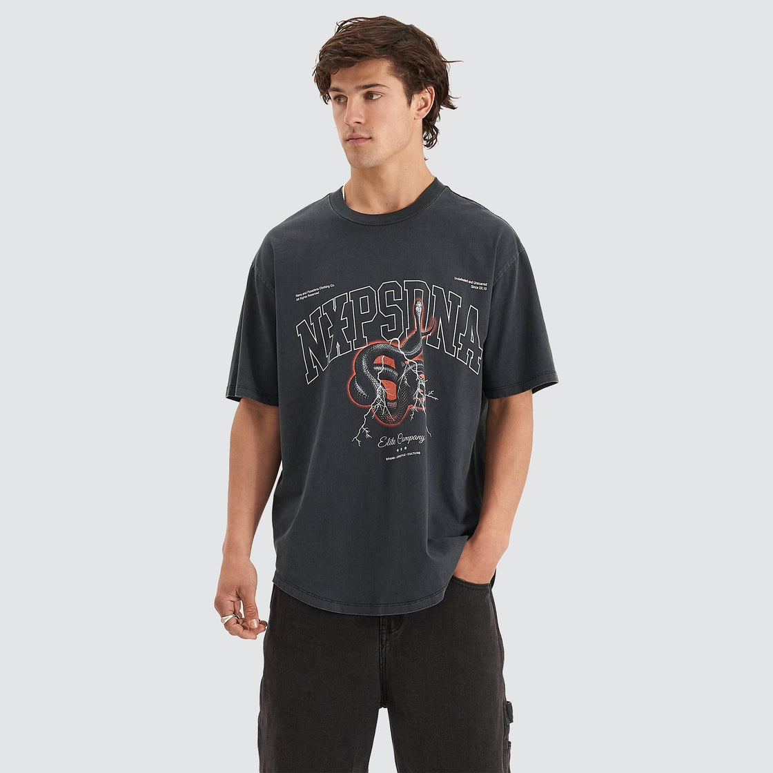 Contorted Heavy Box Fit Scoop Tee - Pigment Anthracite Black