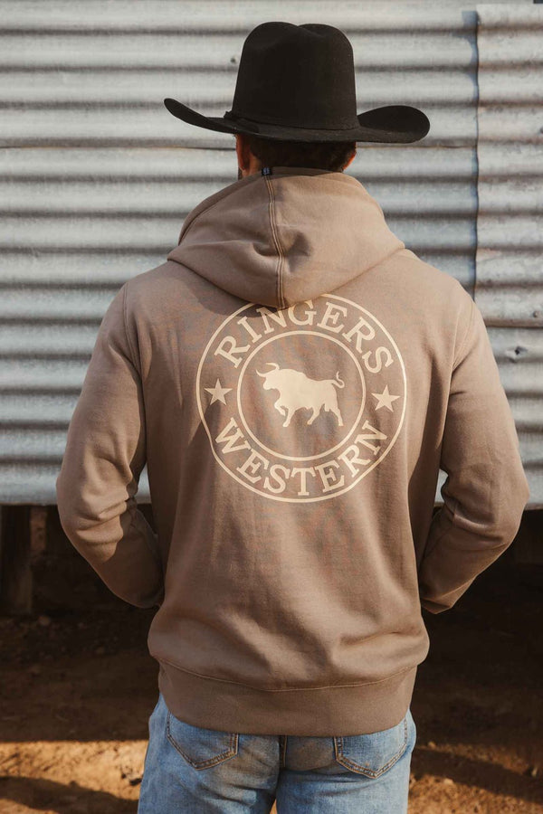 Ringers Western Signature Bull Mens Pullover Hoodie - Mushroom (view 3)