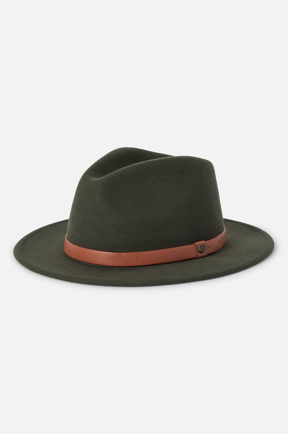 Brixton Messer Fedora in ivy green with light brown band, side view