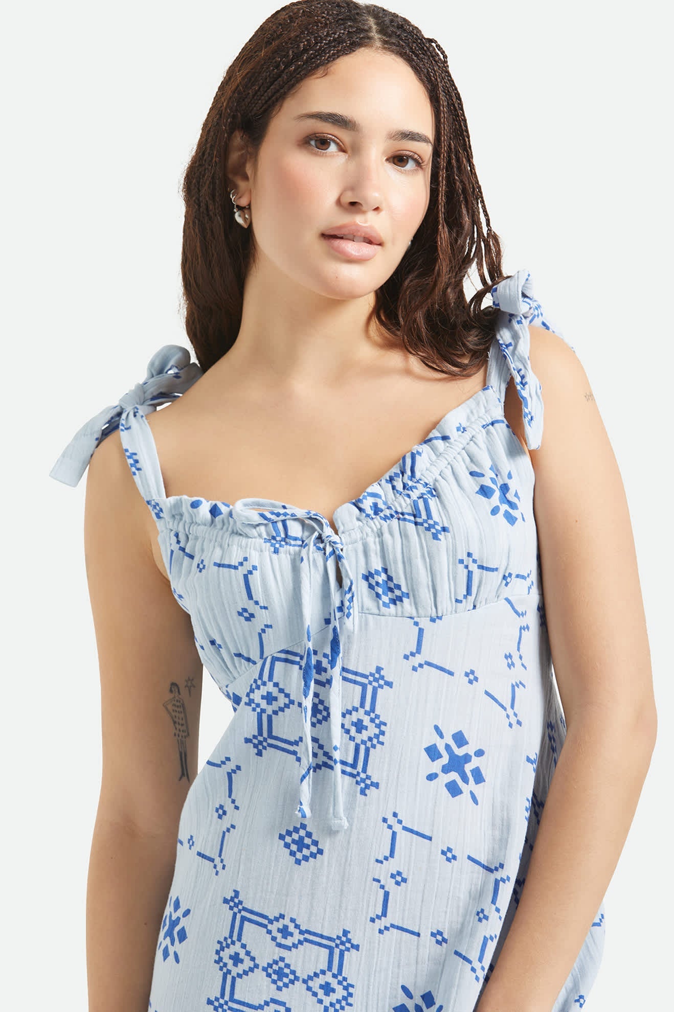 Brixton The Tie Dress in Aura Blue Tile Print
