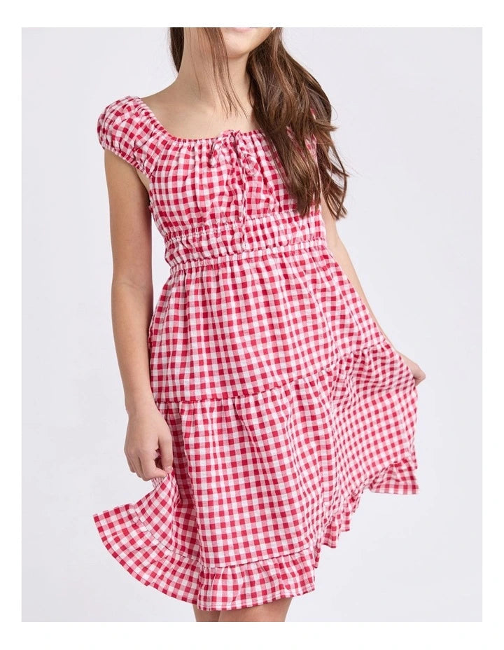 Eve Girl Elsa Gingham Dress in red - detail