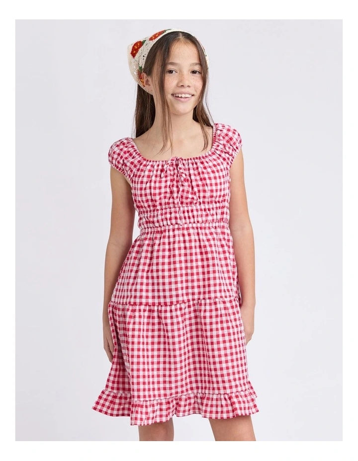 Eve Girl Elsa Gingham Dress in red - front