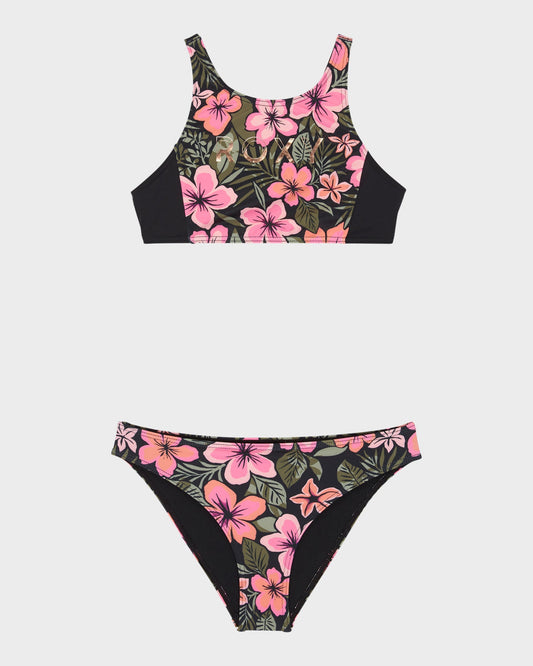 Active Floral Girls Crop Top Set - Anthracite Fearless Floral