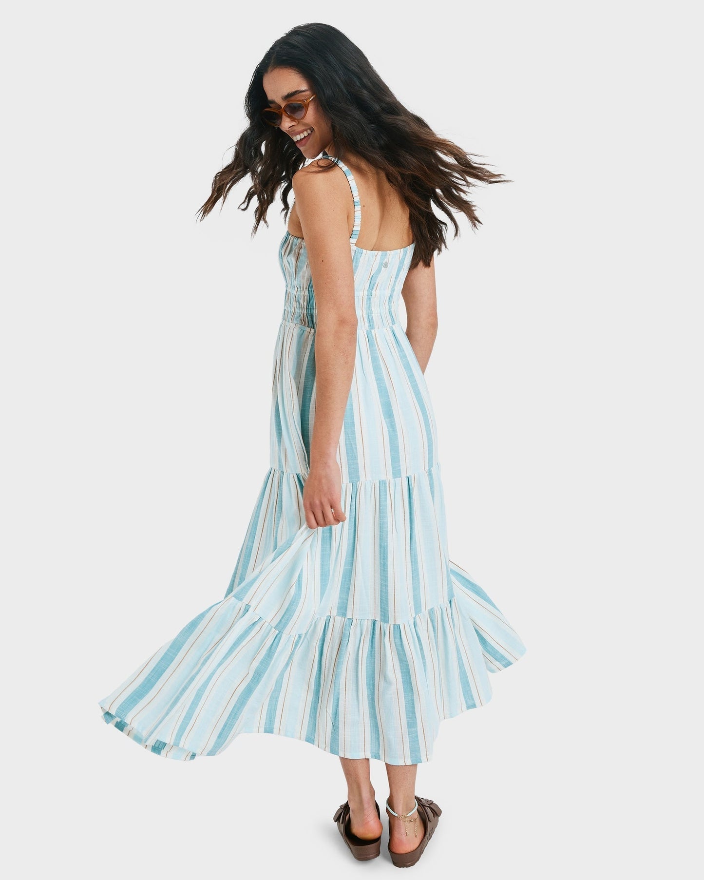 Sunshine Coast Midi Dress - Egret Carver Stripe