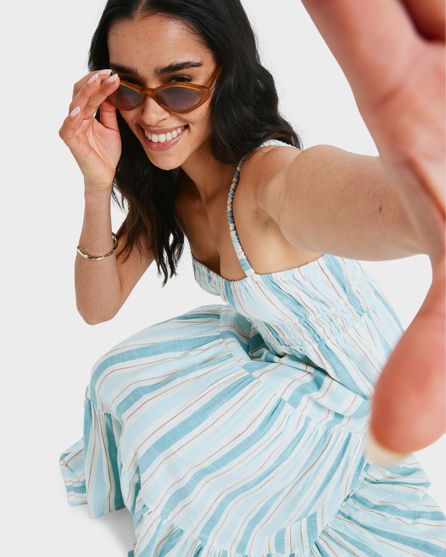 Sunshine Coast Midi Dress - Egret Carver Stripe