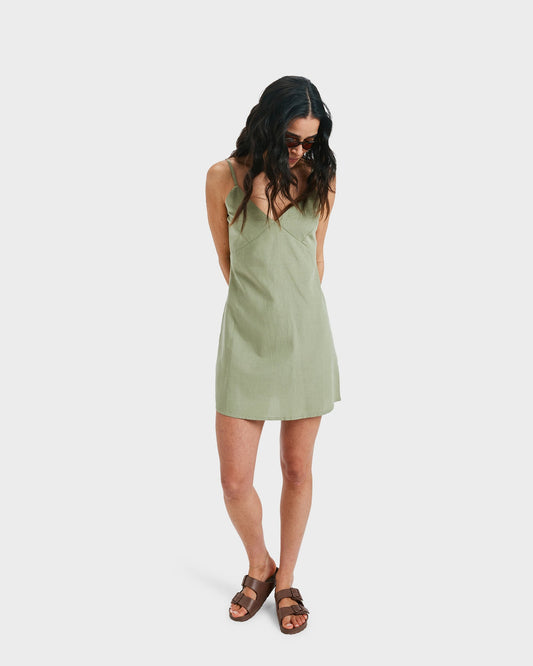 Santorini Slip Dress - Oil Green