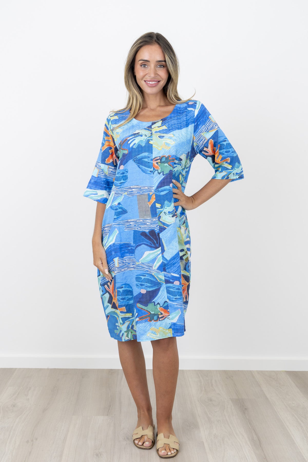 Renoma Bromley Eva Dress in Barcelona blue and white print