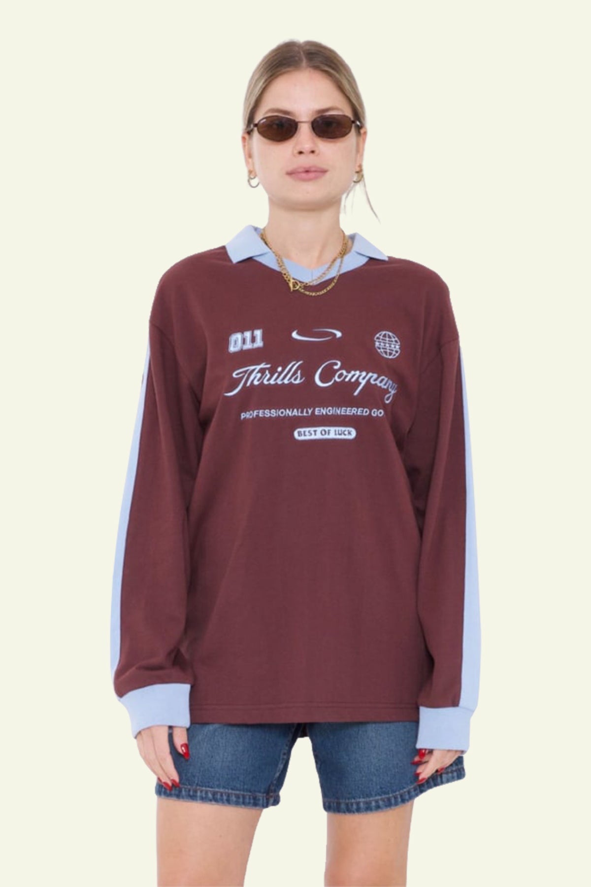 Thrills Game Day Polo Sweatshirt -  Bitter Chocolate (view 3)