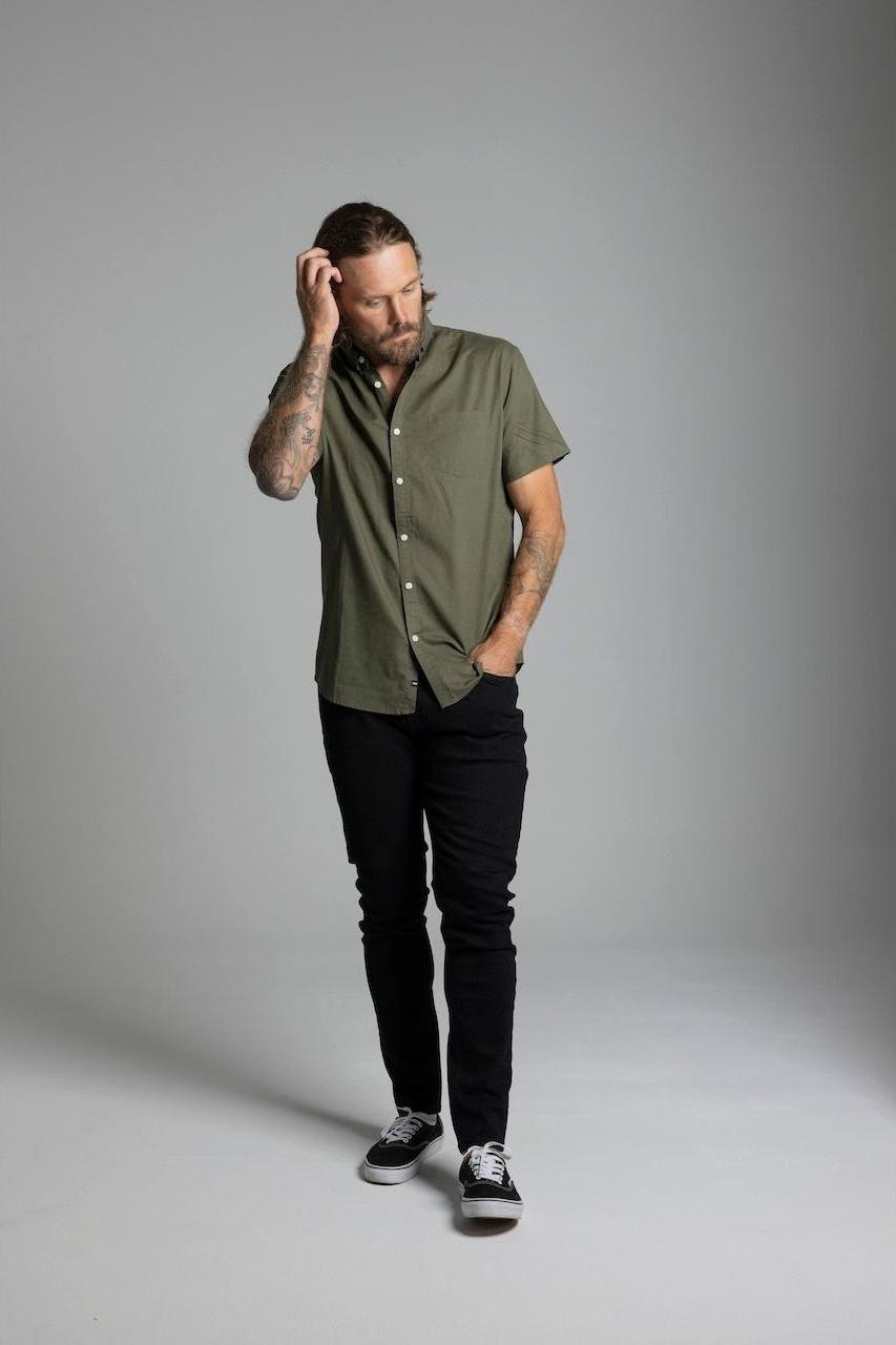 BLKWD Jago cotton linen short sleeve shirt in khaki