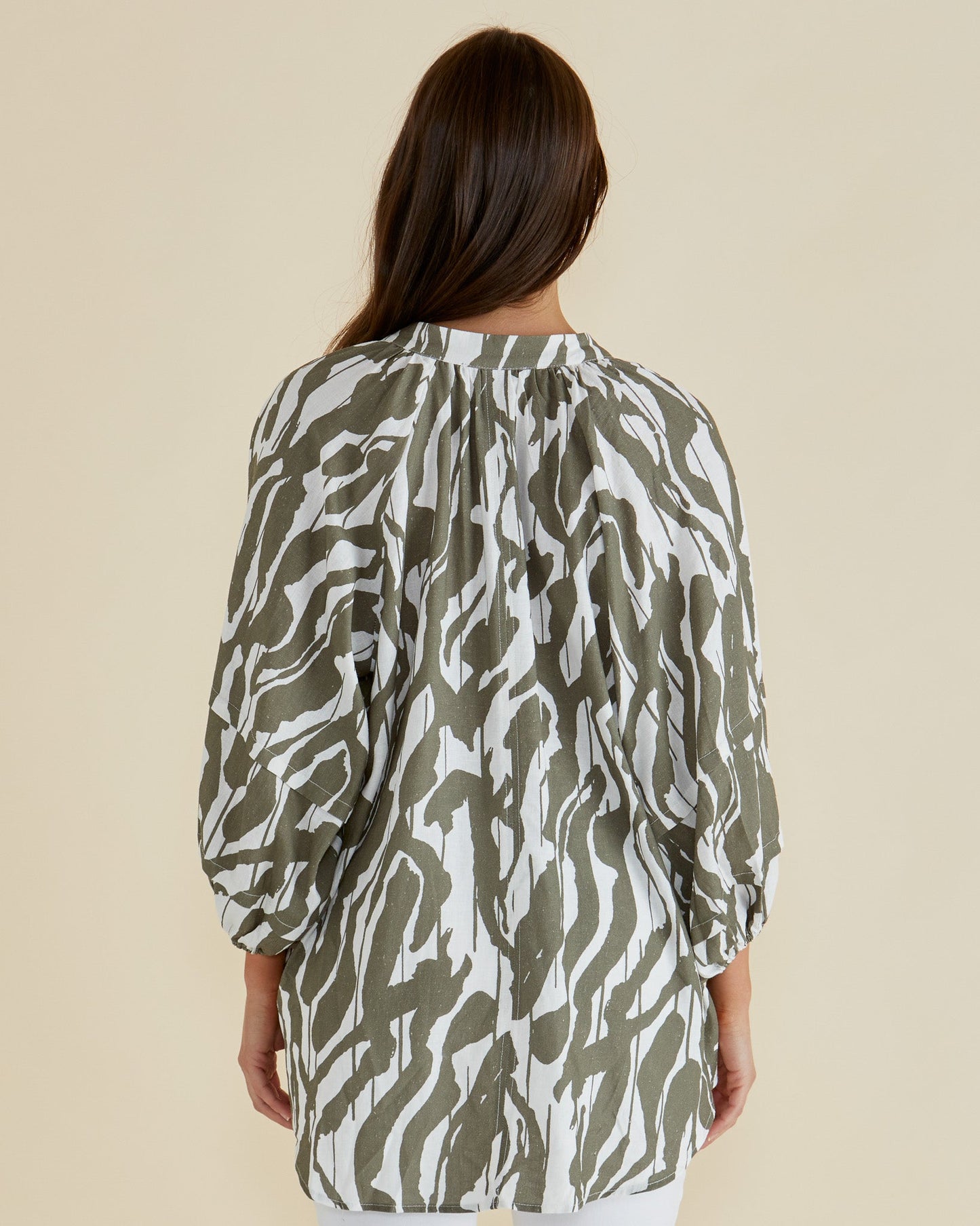 Grazia Blouse - Olive Geometric Print