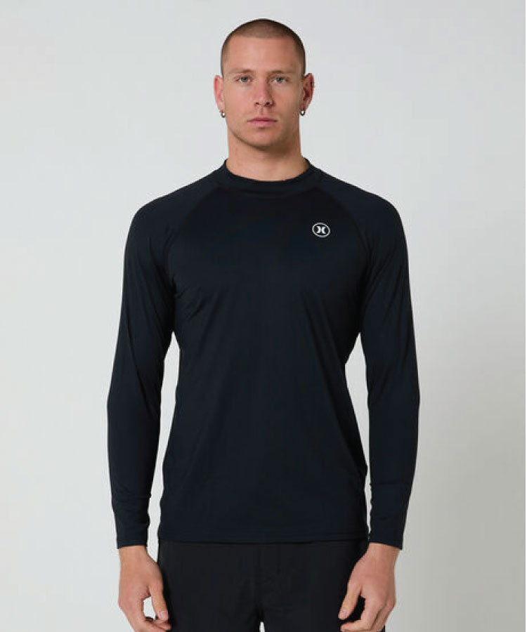 Hurley Surf+ Long Sleeve UPF Rashvest in black - front
