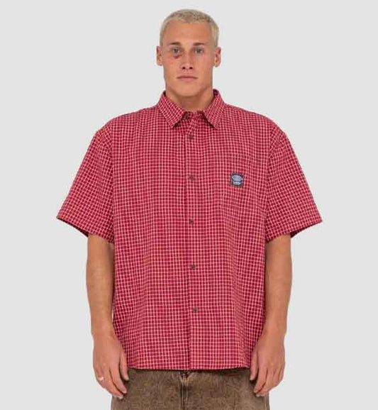Worldwide Curved Hem Short Sleeve Shirt - Rhubarb