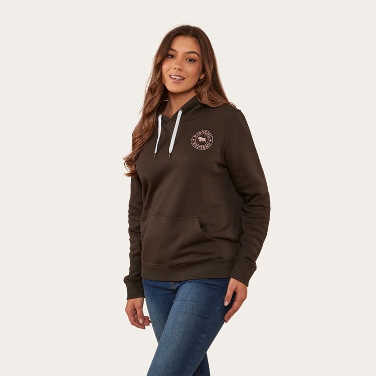 Ringers Western Signature Bull Womens  Pullover Hoodie - Charcoal & Rosey (view 3)