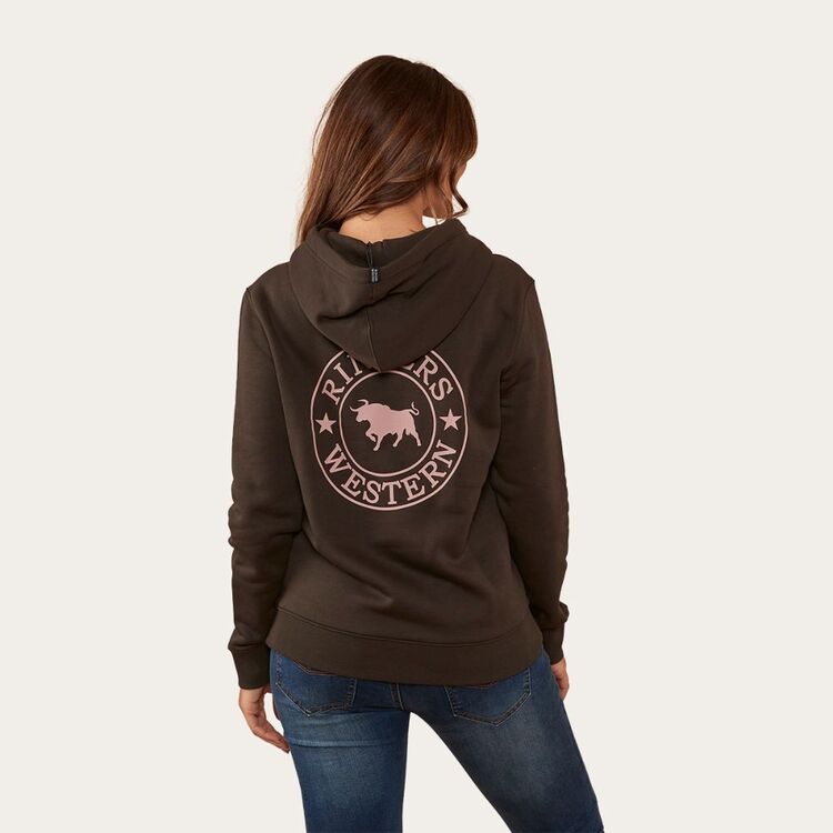 Ringers Western Signature Bull Womens  Pullover Hoodie - Charcoal & Rosey (view 2)