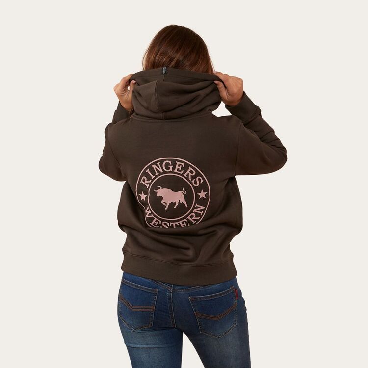 Ringers Western Signature Bull Womens  Pullover Hoodie - Charcoal & Rosey (view 4)