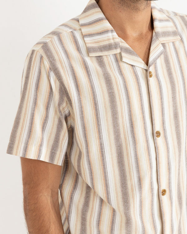Vacation Stripe Short Sleeve Shirt - Tobacco