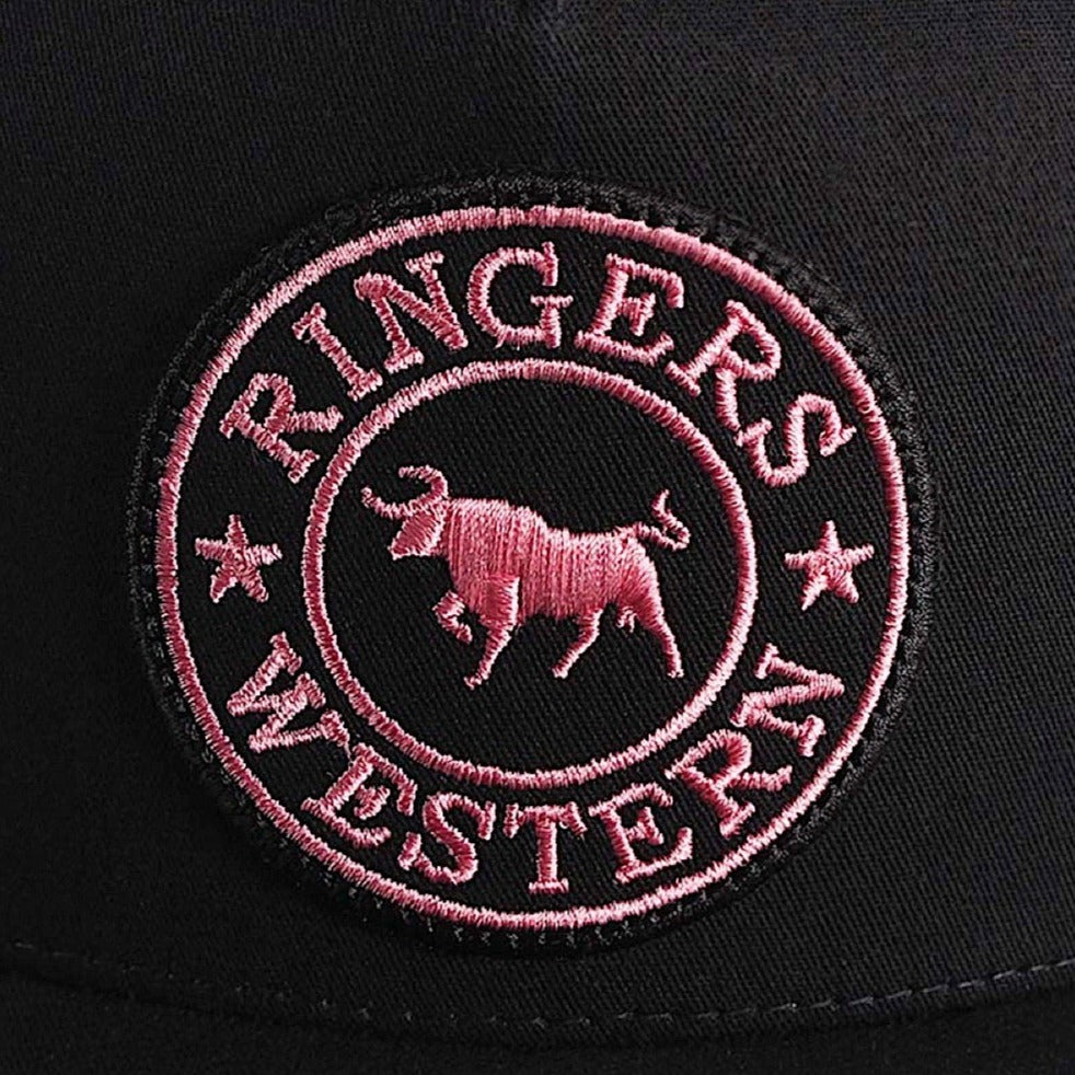 Ringers Western Signature Bull Trucker Cap - Black with Pink Patch (view 3)