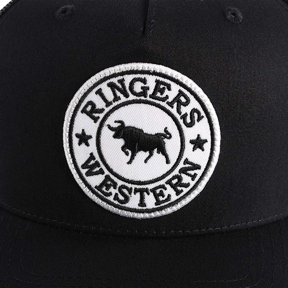 Ringers Western Signature Bull Trucker Cap - Black with Black & White Patch (view 4)