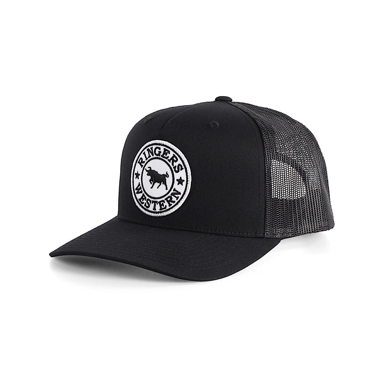 Signature Bull Trucker Cap – Schwarz mit Schwarz-Weiß-Patch