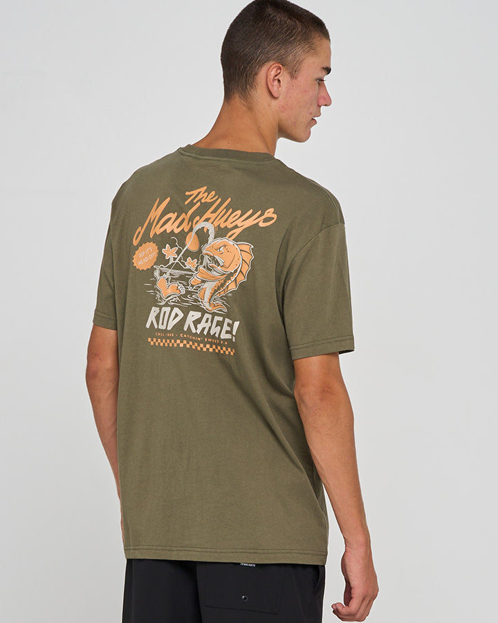 The Mad Hueys Rod Rage Short Sleeve Tee Olive - detail view