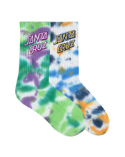Santa Cruz Stack Strip Crew Sock Blue Tie Dye Light Green - pack view