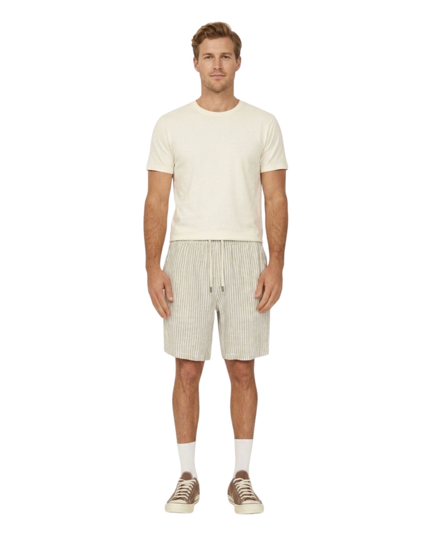 Silent Theory Stripe Linen Short Navy - back view