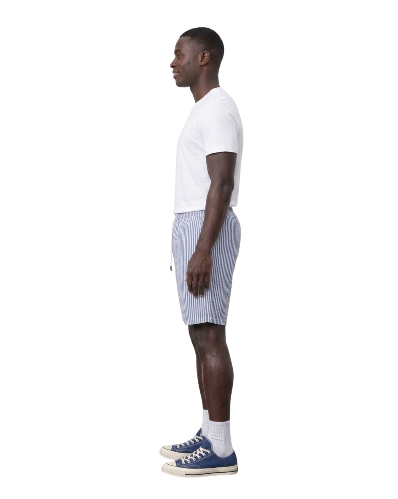 Silent Theory Stripe Linen Short Navy - side view