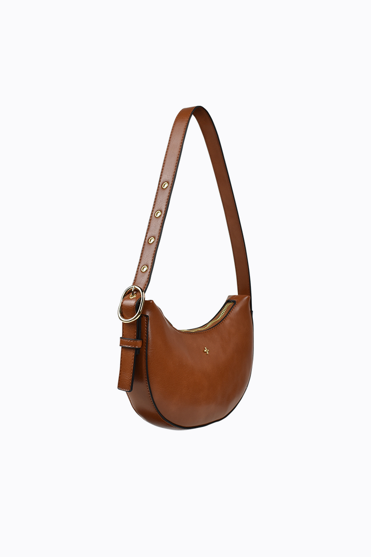 Goldie Eyelet Shoulder Bag - Tan PU / Gold