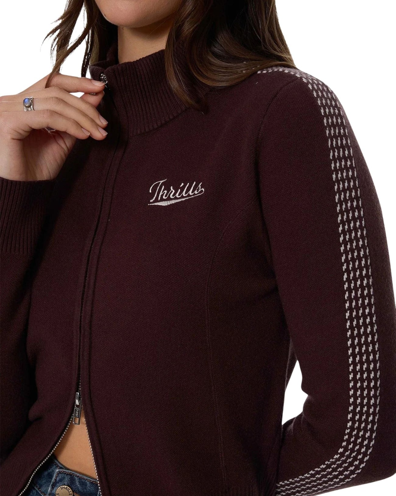 Thrills Final Call Zip Knit Sweater - Bitter Chocolate (view 4)