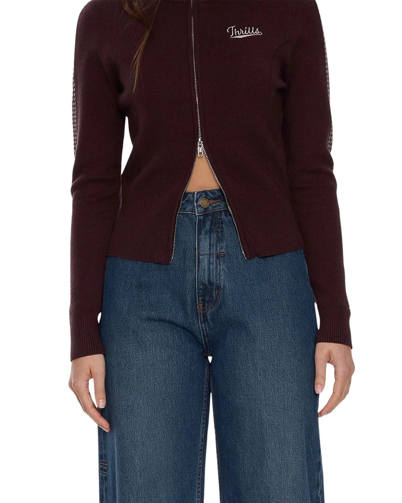 Thrills Final Call Zip Knit Sweater - Bitter Chocolate (view 3)