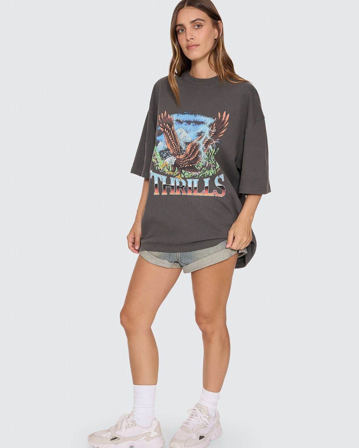 Thrills Seen and Heard oversized tee merch black, detail