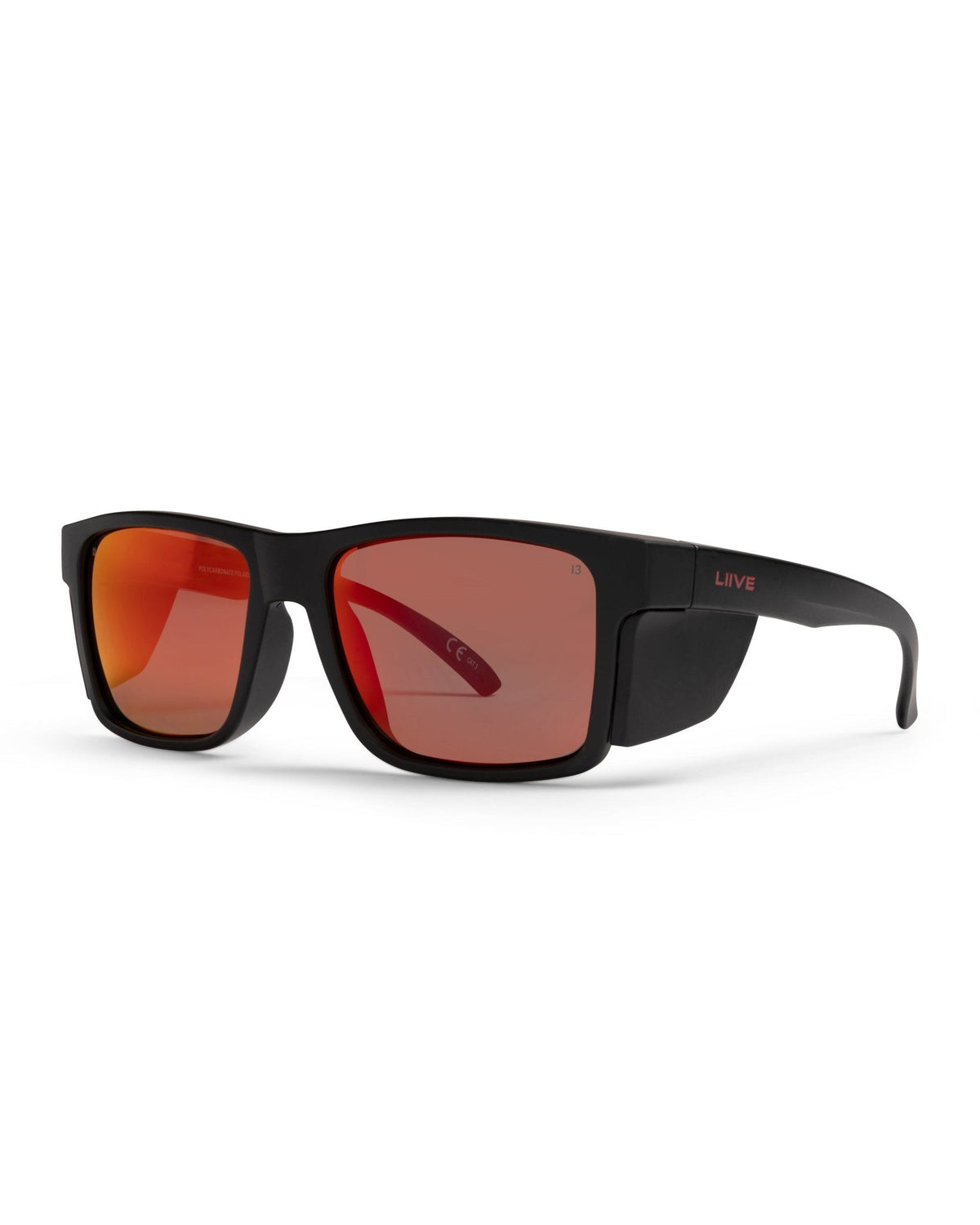 Liive Z Tradie X safety glasses in matt black with red mirror polarised lens
