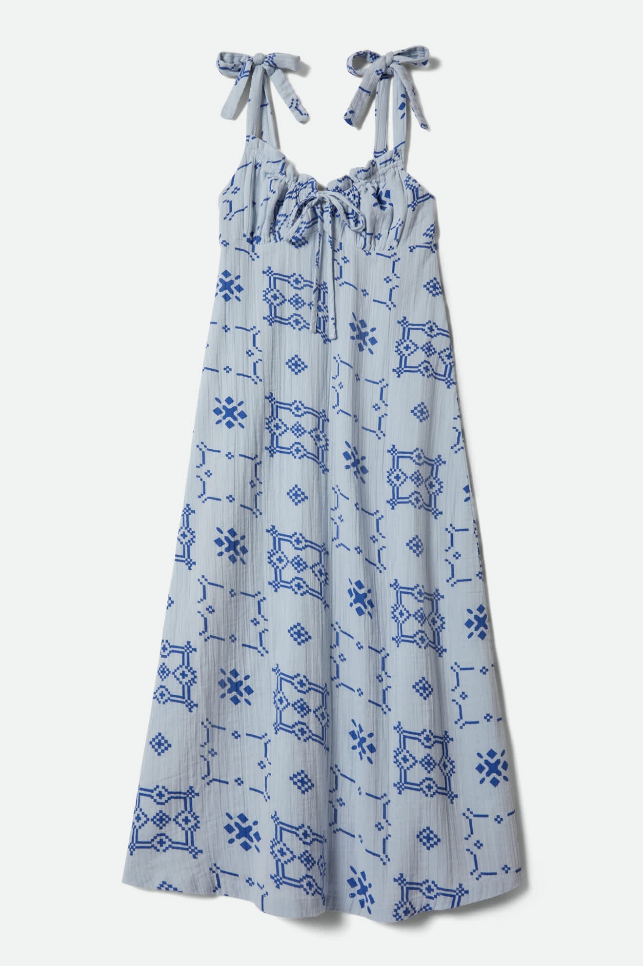 Brixton The Tie Dress in Aura Blue Tile Print - side