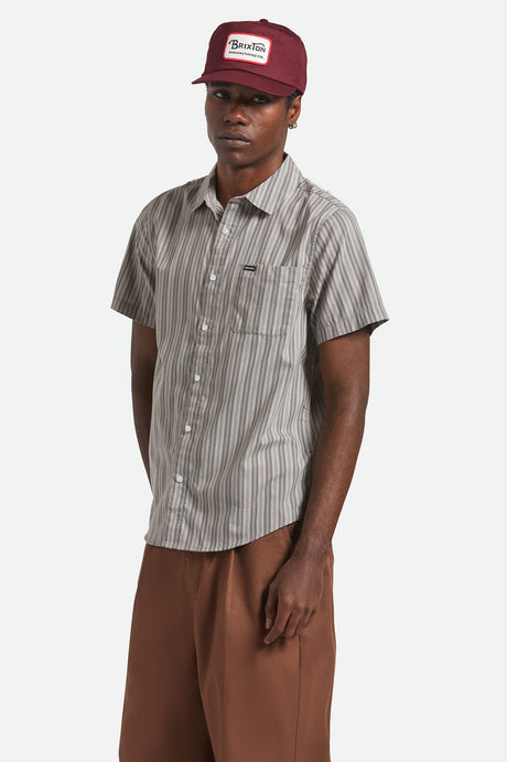 Brixton Charter Stripe Short Sleeve Woven - Charcoal Grey (view 6)