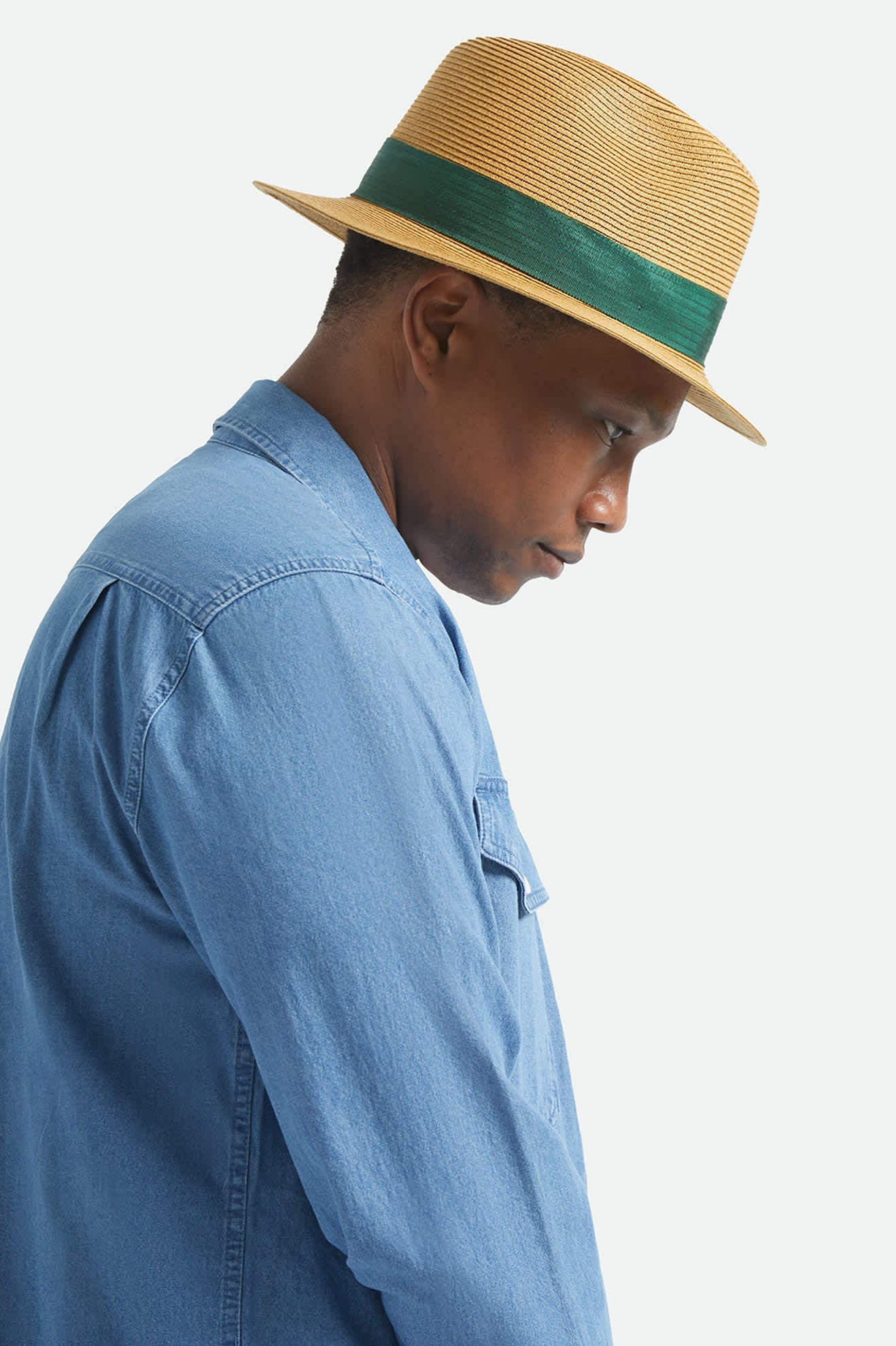 Brixton Roma Straw Packable Fedora - Dark Tan/Primal Green (view 4)