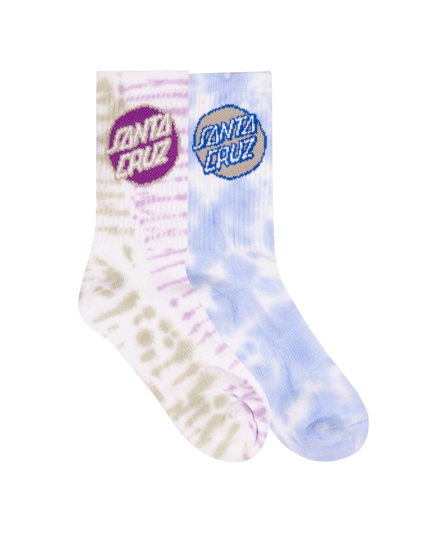 Santa Cruz Other Dot Redux Crew Sock 2 Pack in Olive Stone and Blue Aura Tie Dye
