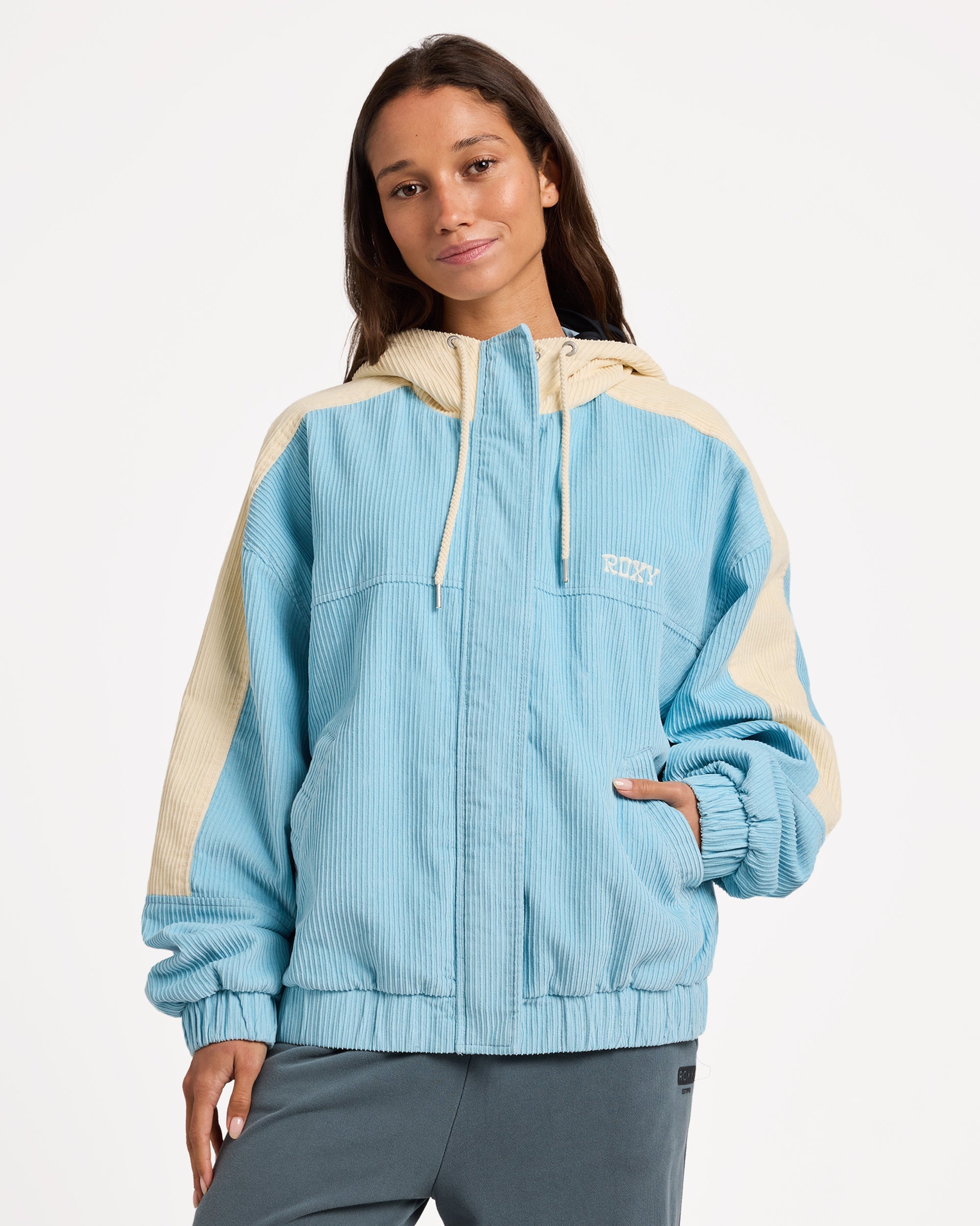 Roxy Duo Cord Jacket in Airy Blue - front