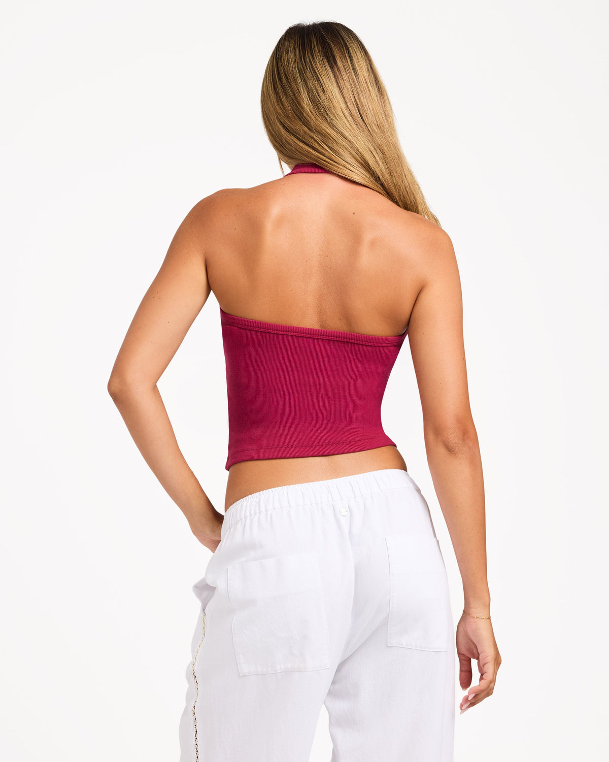Roxy Base Rib Halter beet red back view