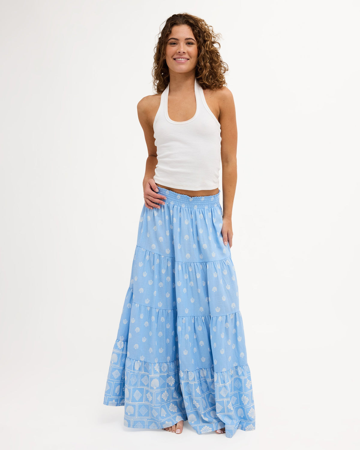 Roxy Cactus Flower Maxi Skirt in cerulean - front