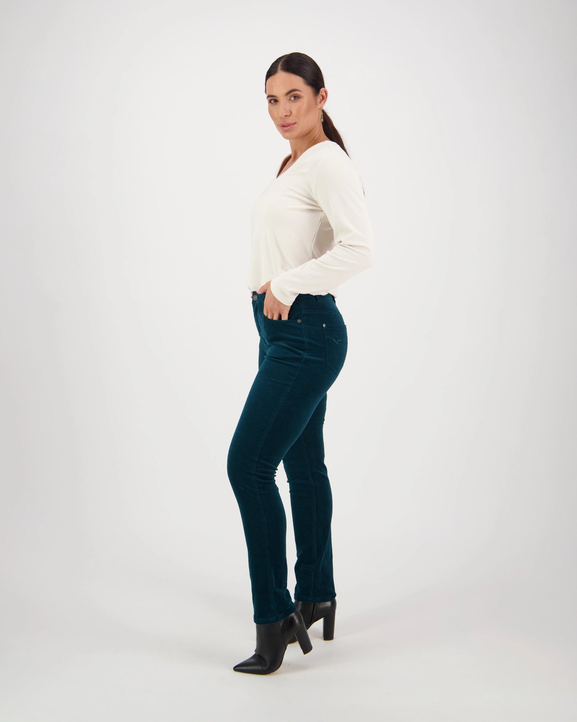 Vassalli Straight Leg Pinwale Cord Pant Peacock - side view