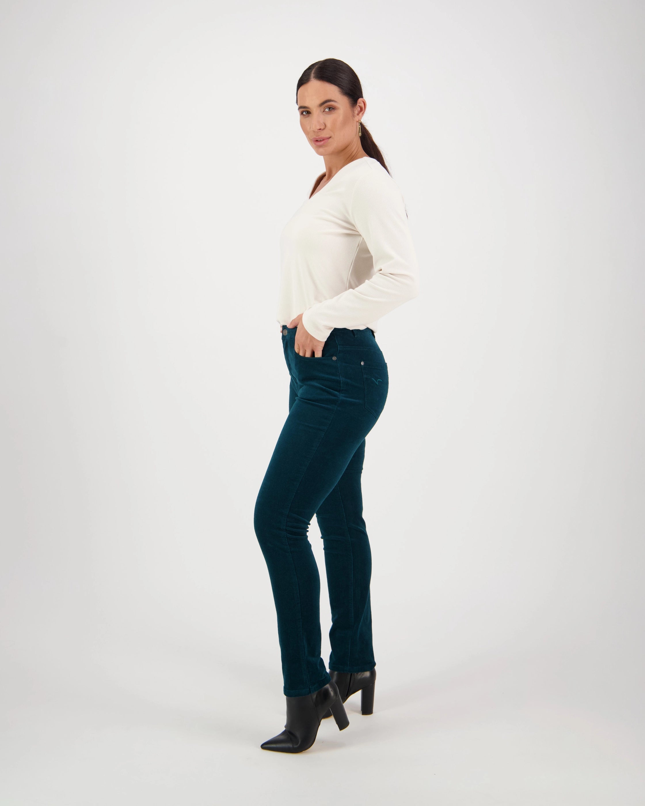 Vassalli Straight Leg Pinwale Cord Pant Peacock - side view