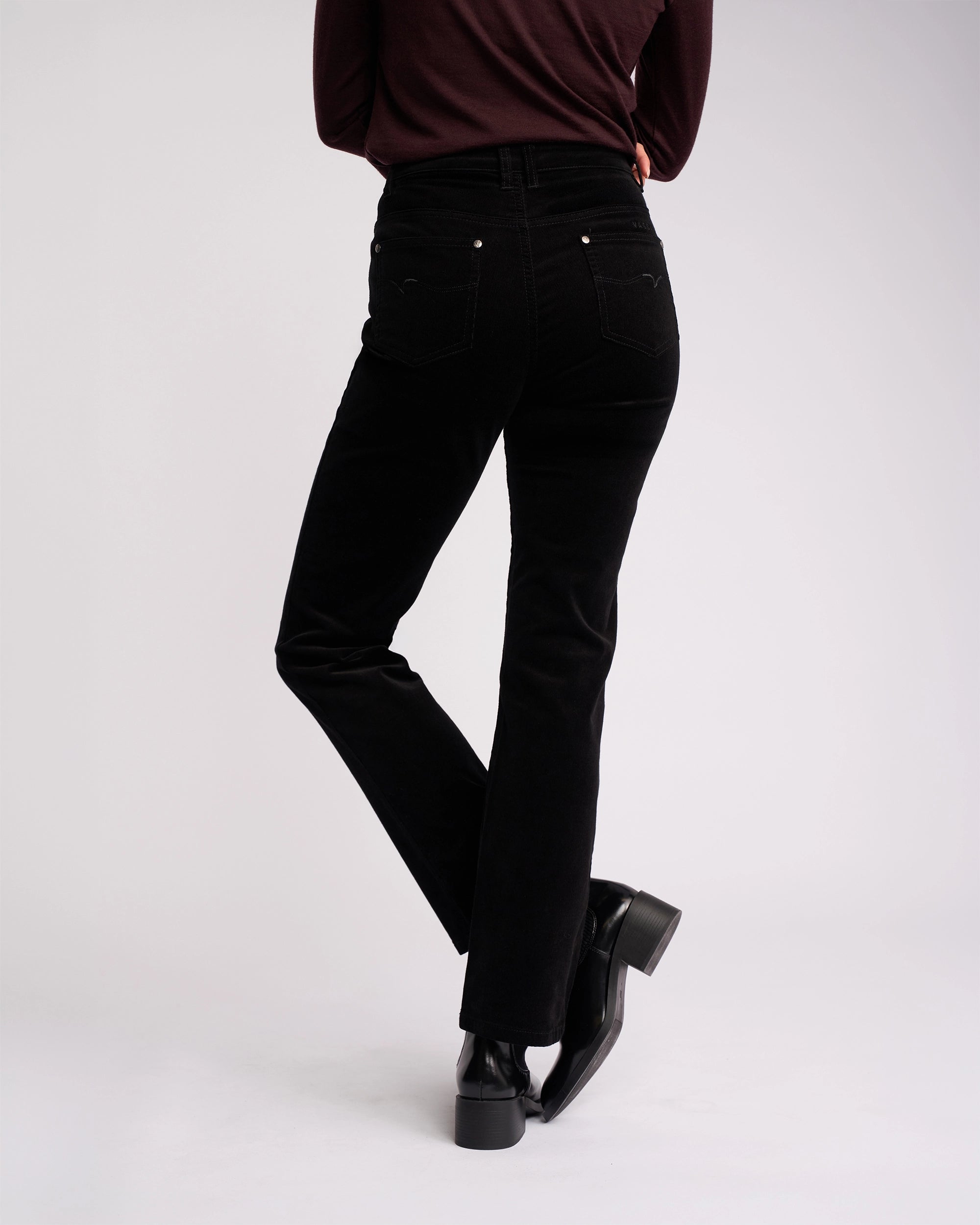 Vassalli Straight Leg 5 Pocket Cord Pant Black - worn on model back view